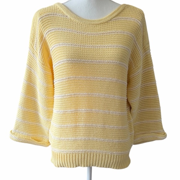Sweaters - Light Yellow Striped Scoop Neck Sweater